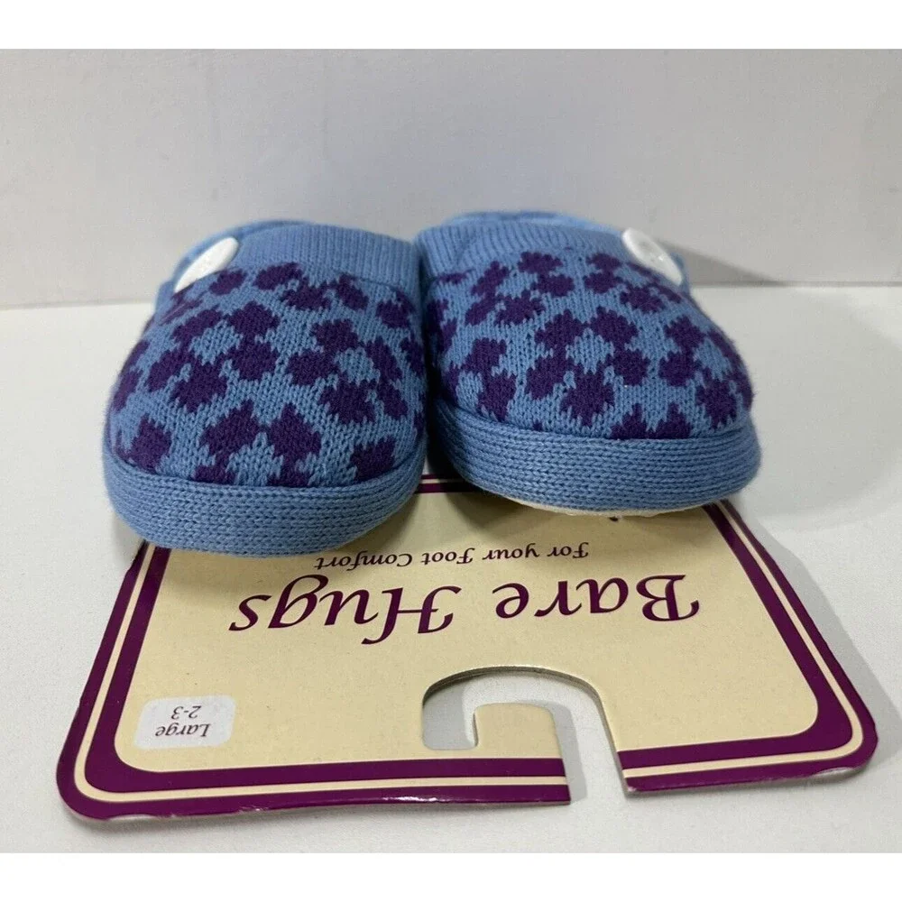 Bare Hugs Unisex size large 2-3 slip on blue and purple textile slippers